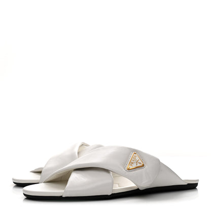 Prada Nappa Logo Strap Slide Sandals 38 White 4 of 10