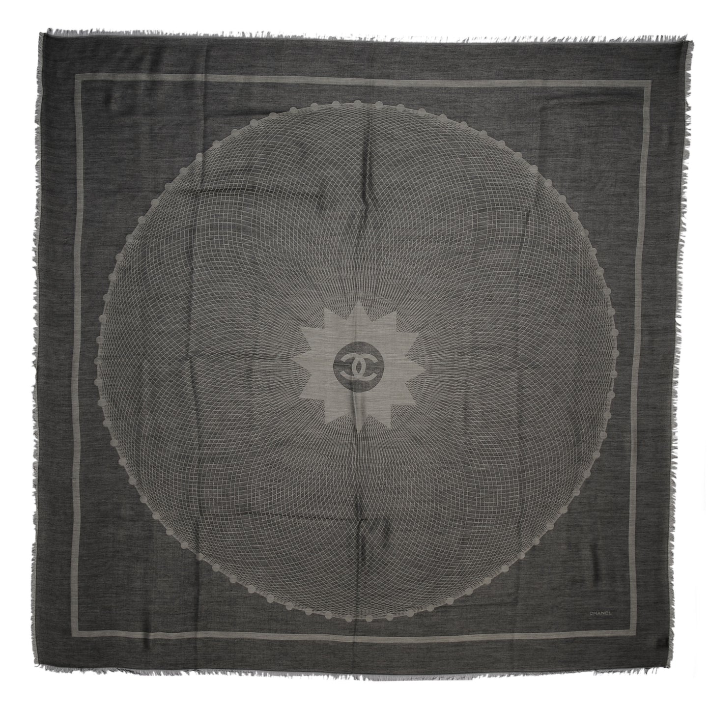 Cashmere Silk Spirograph Scarf Shawl Black White
