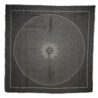 Chanel Cashmere Silk Spirograph Scarf Shawl Black White 2 of 5