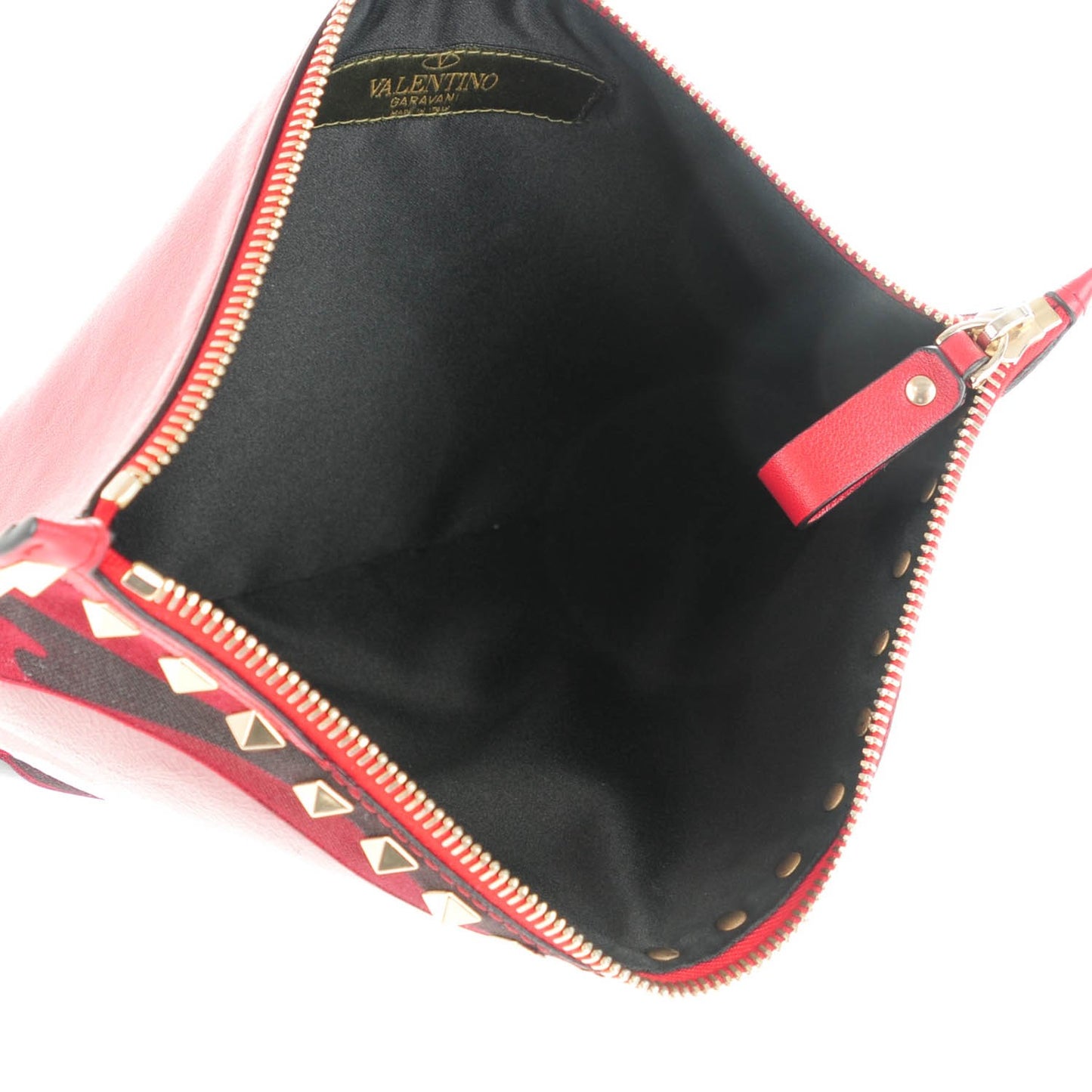 Nappa Canvas Camouflage Large Rockstud Zip Pouch Red