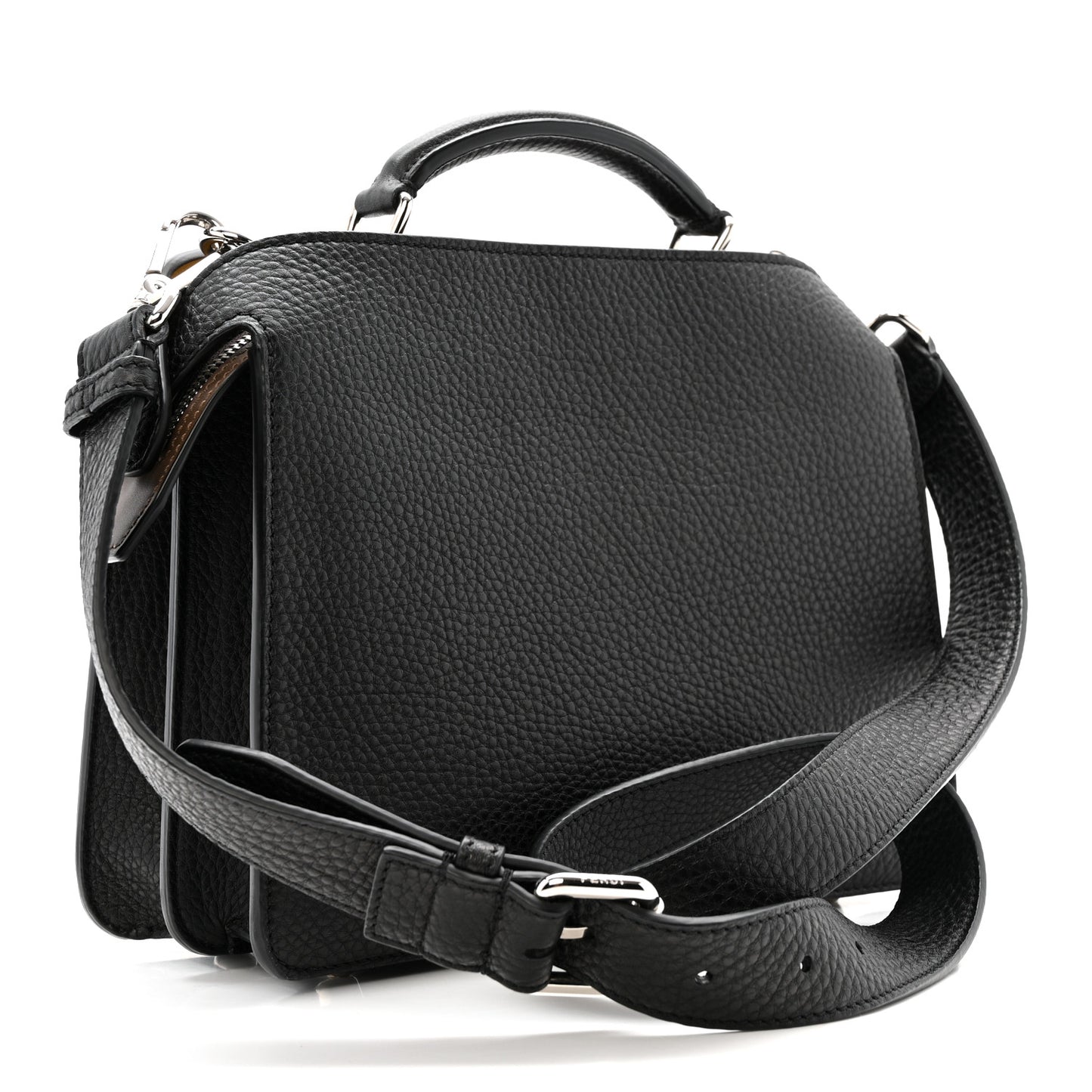 Cuoio Romano Vitello Cover Glazed Fabric Bi-Color FF 1974 Mini Peekaboo I SEE U Satchel Black Mimosa Tobacco Moro