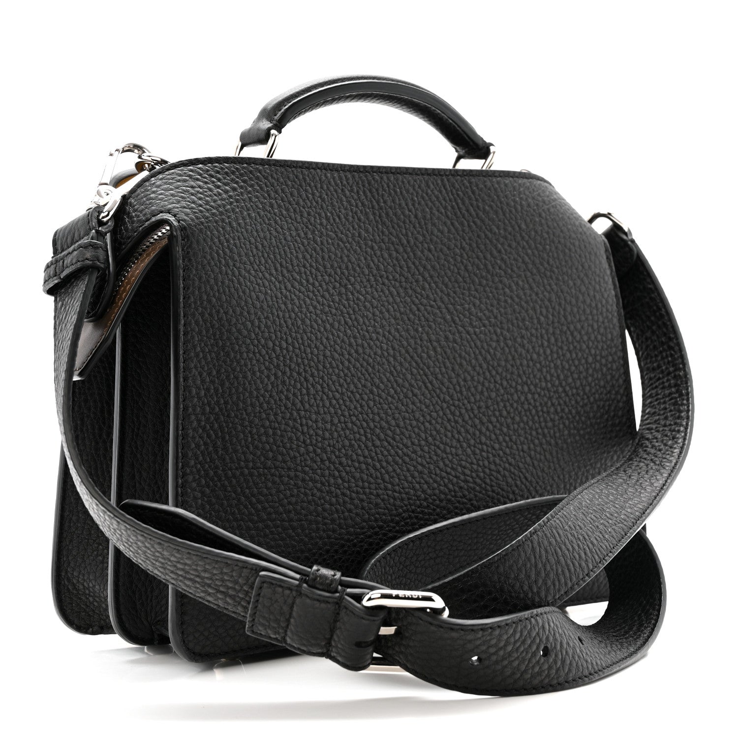 Fendi Cuoio Romano Vitello Cover Glazed Fabric Bi-Color FF 1974 Mini Peekaboo I SEE U Satchel Black Mimosa Tobacco Moro 3 of 12