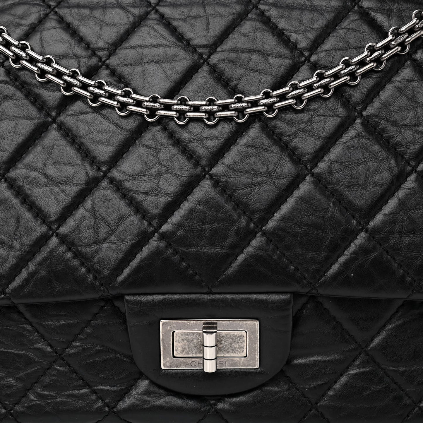 Aged Calfskin Quilted 2.55 Reissue 227 Flap Black