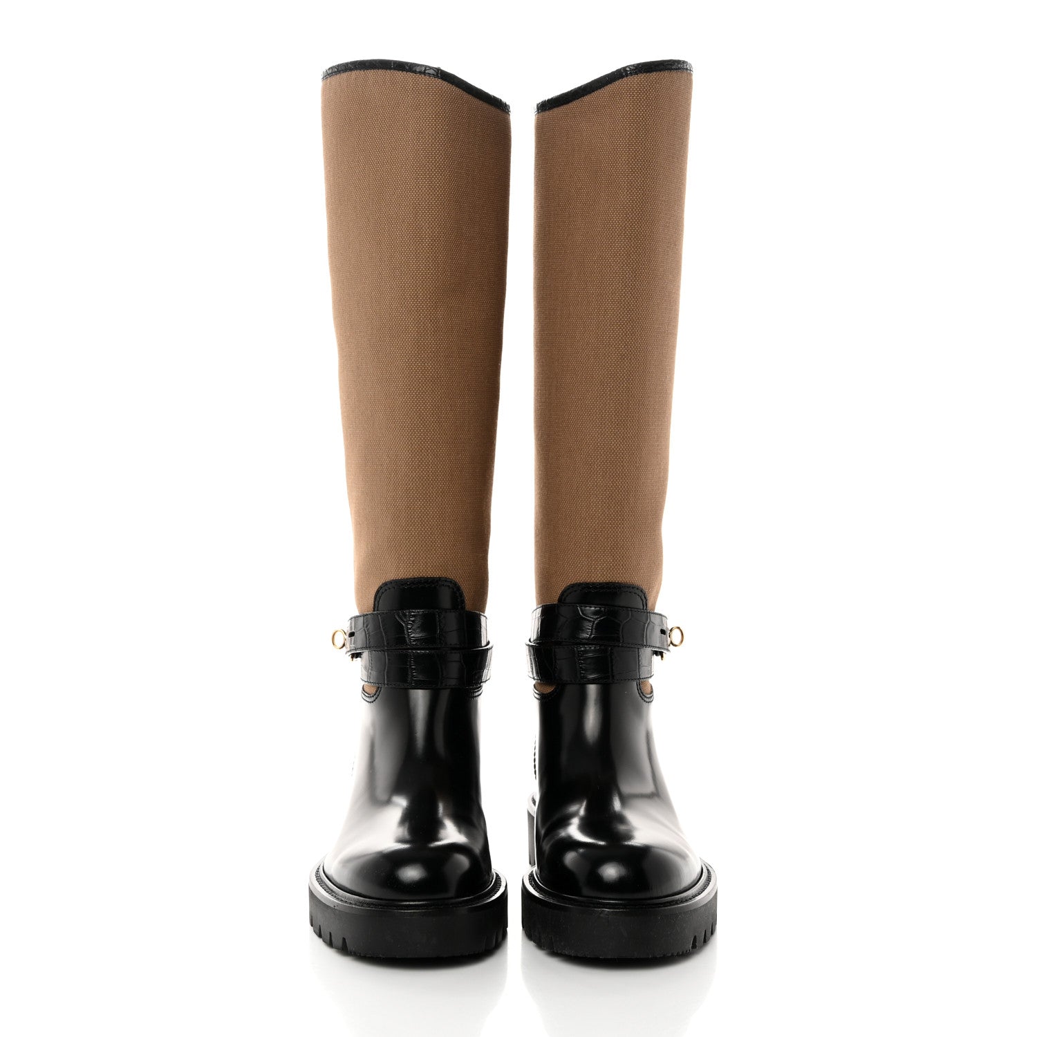 Louis Vuitton Canvas Calfskin Territory Flat High Ranger Boots 37 Khaki 2 of 8