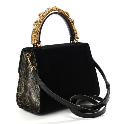 Dolce & Gabbana Velvet Floral Embellished Welcome Satchel Black Gold 3 of 10