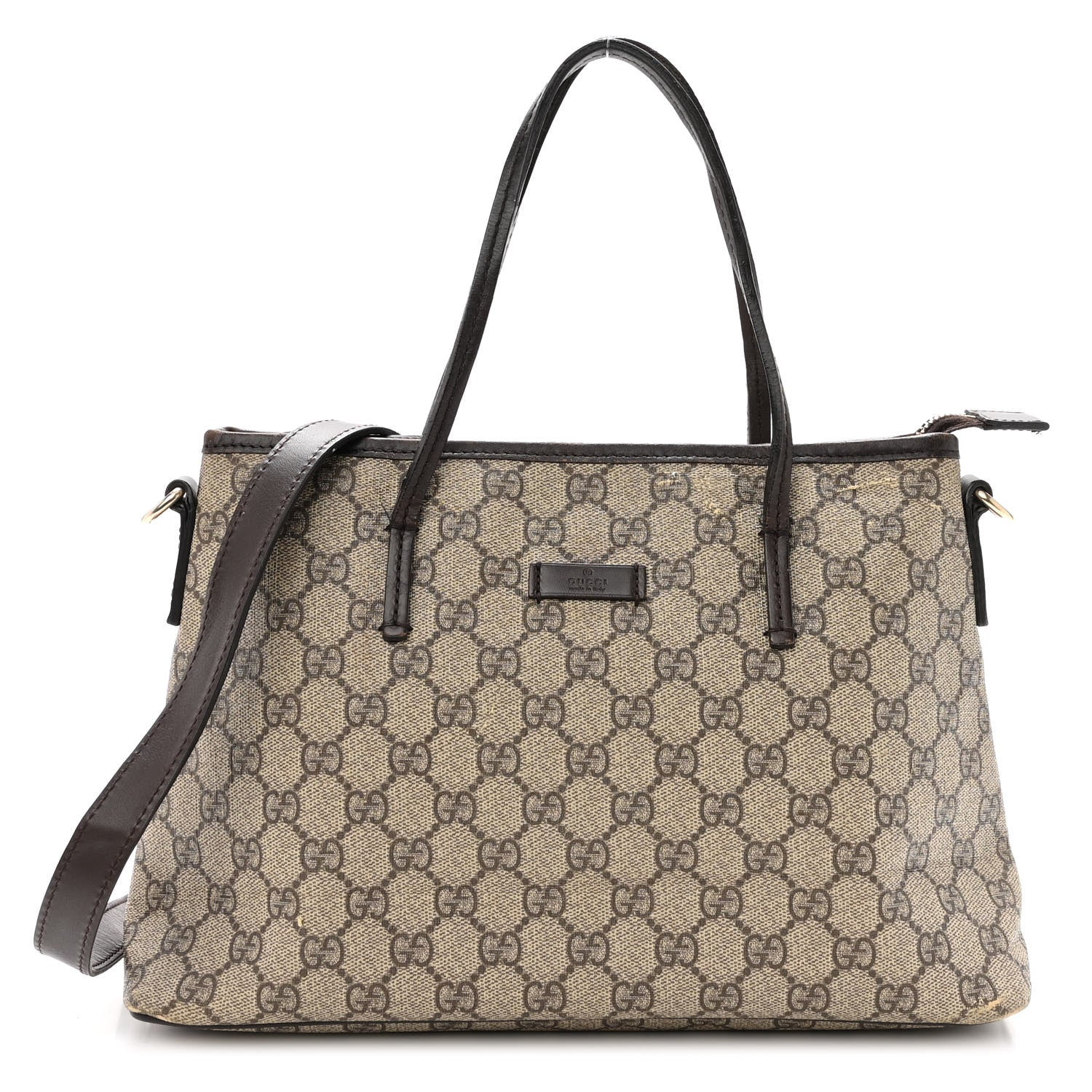 Gucci GG Supreme Monogram Small Zippered Tote Dark Brown 1 of 16