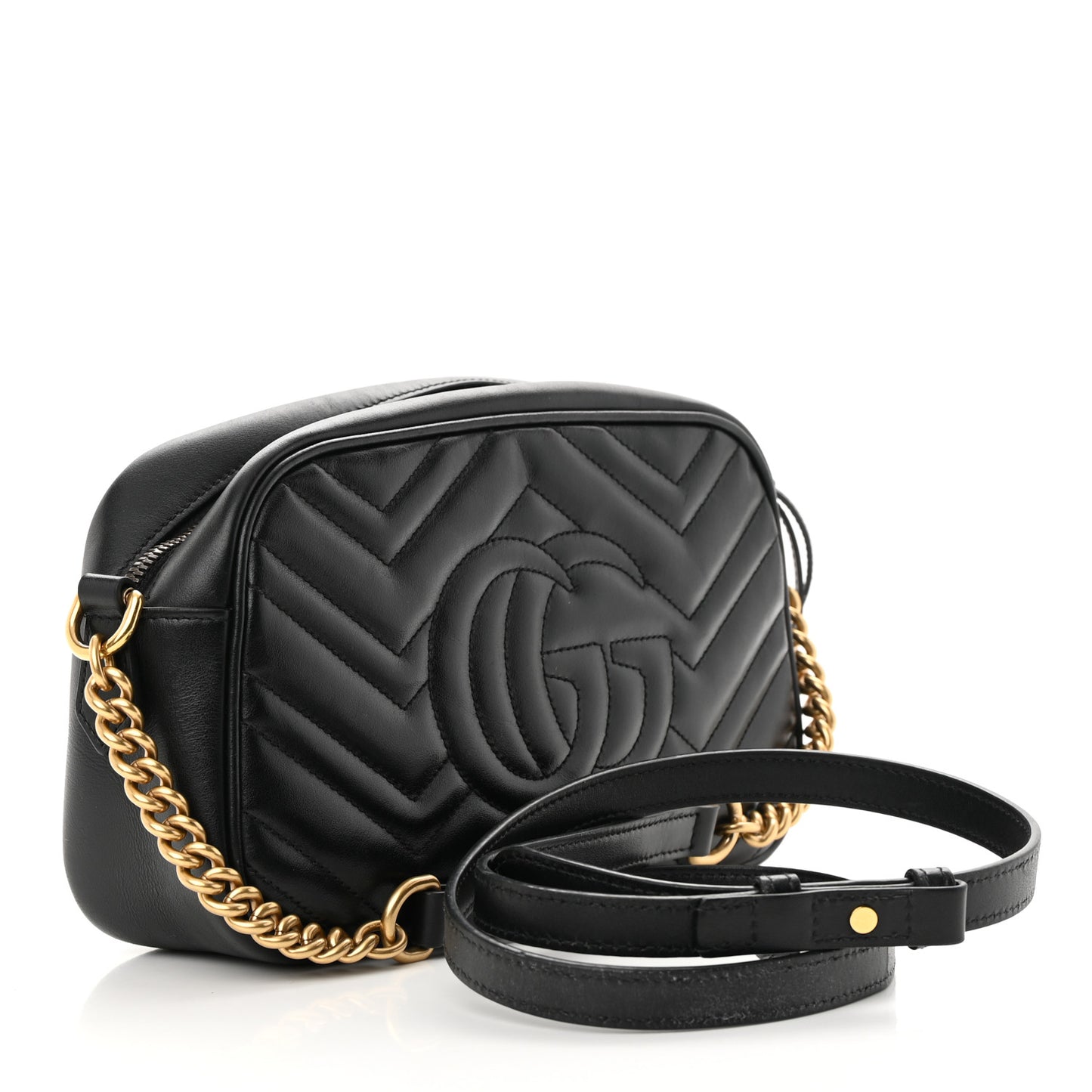 Calfskin Matelasse Small GG Marmont Chain Shoulder Bag Black