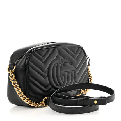 Gucci Calfskin Matelasse Small GG Marmont Chain Shoulder Bag Black 2 of 19