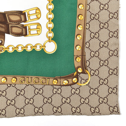 Gucci Silk Twill GG Monogram New Panshie Square Scarf Grass Green Yellow 3 of 4