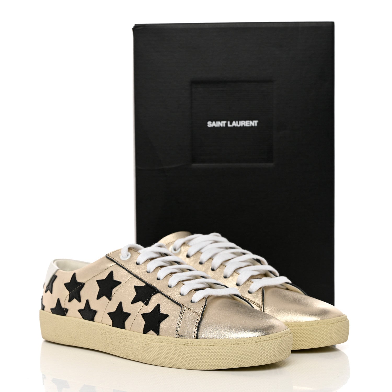 Saint Laurent Calfskin Star Court Sneakers 40 Gold Black 9 of 9