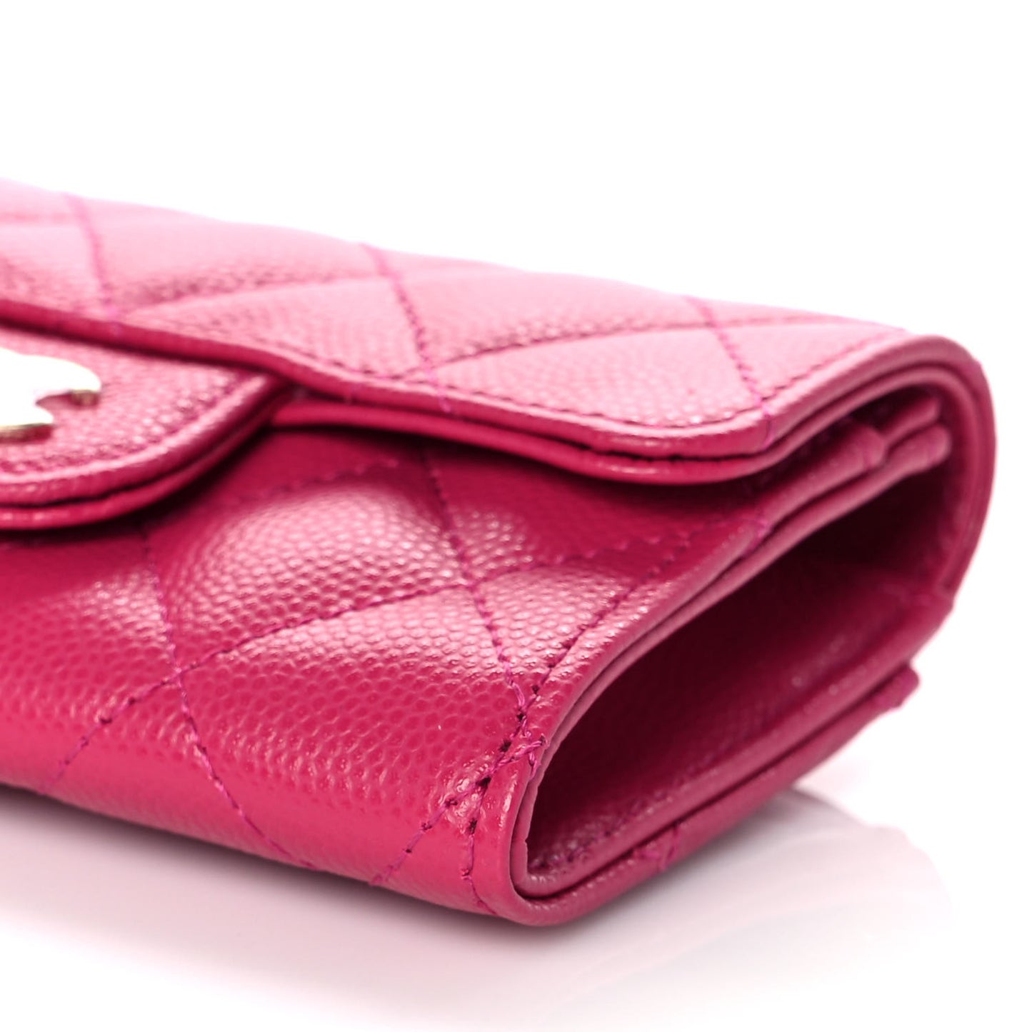 Caviar Quilted Flap Card Holder Wallet Fuchsia