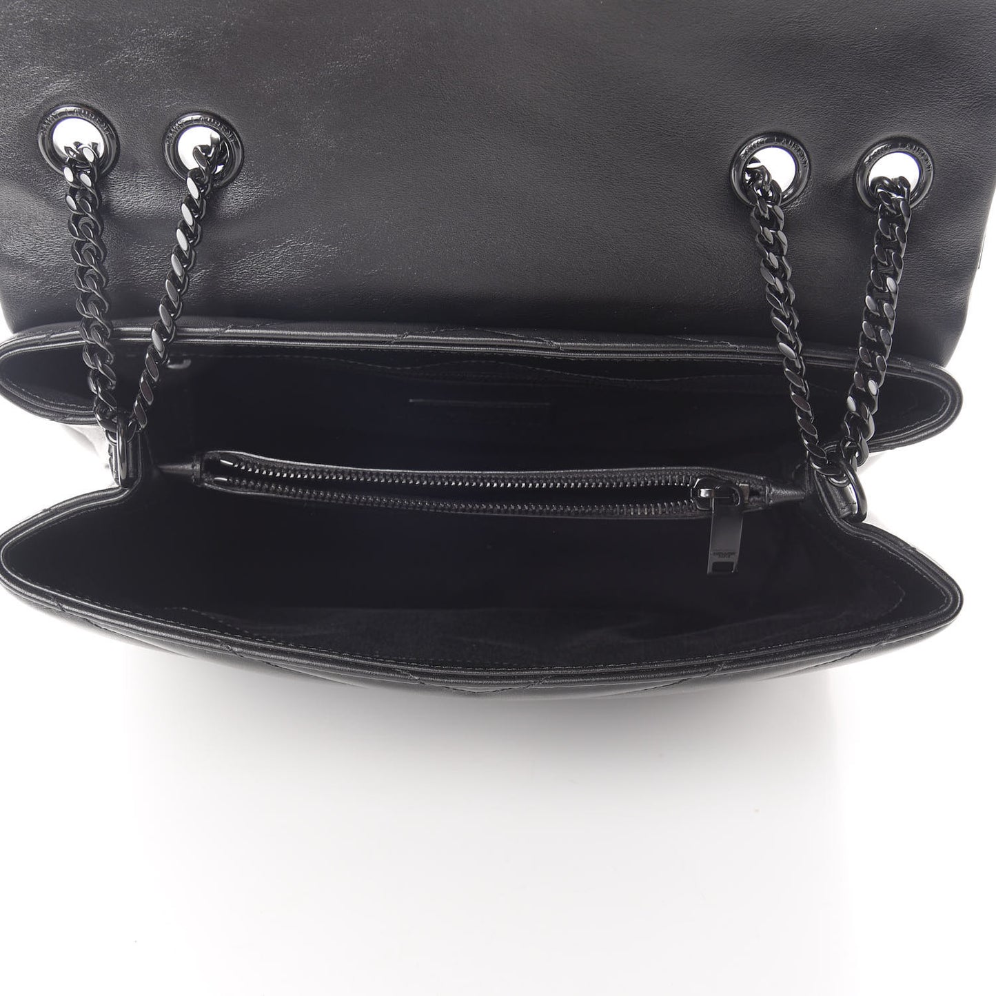 Calfskin Y Quilted Monogram Medium Loulou Chain Satchel Black