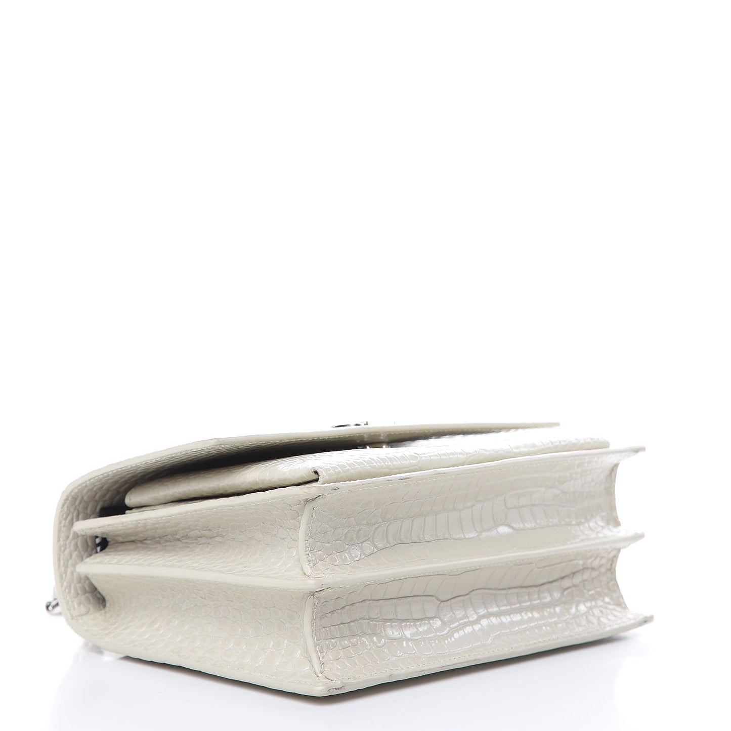Calfskin Crocodile Embossed Medium Monogram Sunset Icy White