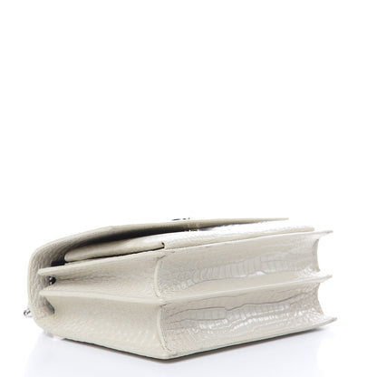 Saint Laurent Calfskin Crocodile Embossed Medium Monogram Sunset Icy White 4 of 11