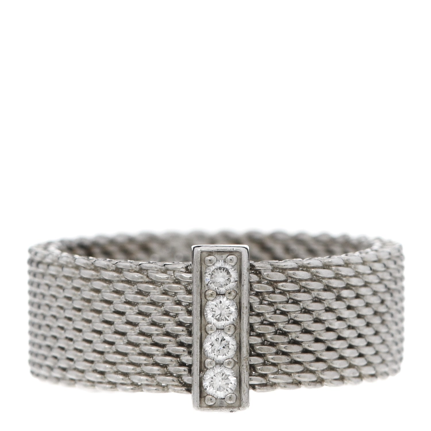 Tiffany Sterling Silver Diamond Somerset Mesh Ring 52 6 1 of 4