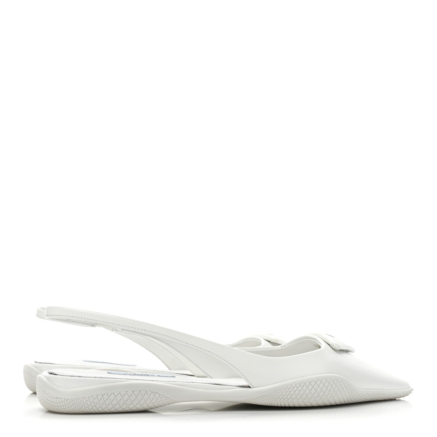 Prada Spazzolato Triangle Logo Pointed Toe Slingback Flats 37 White 4 of 12