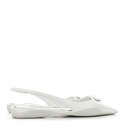Prada Spazzolato Triangle Logo Pointed Toe Slingback Flats 37 White 4 of 12