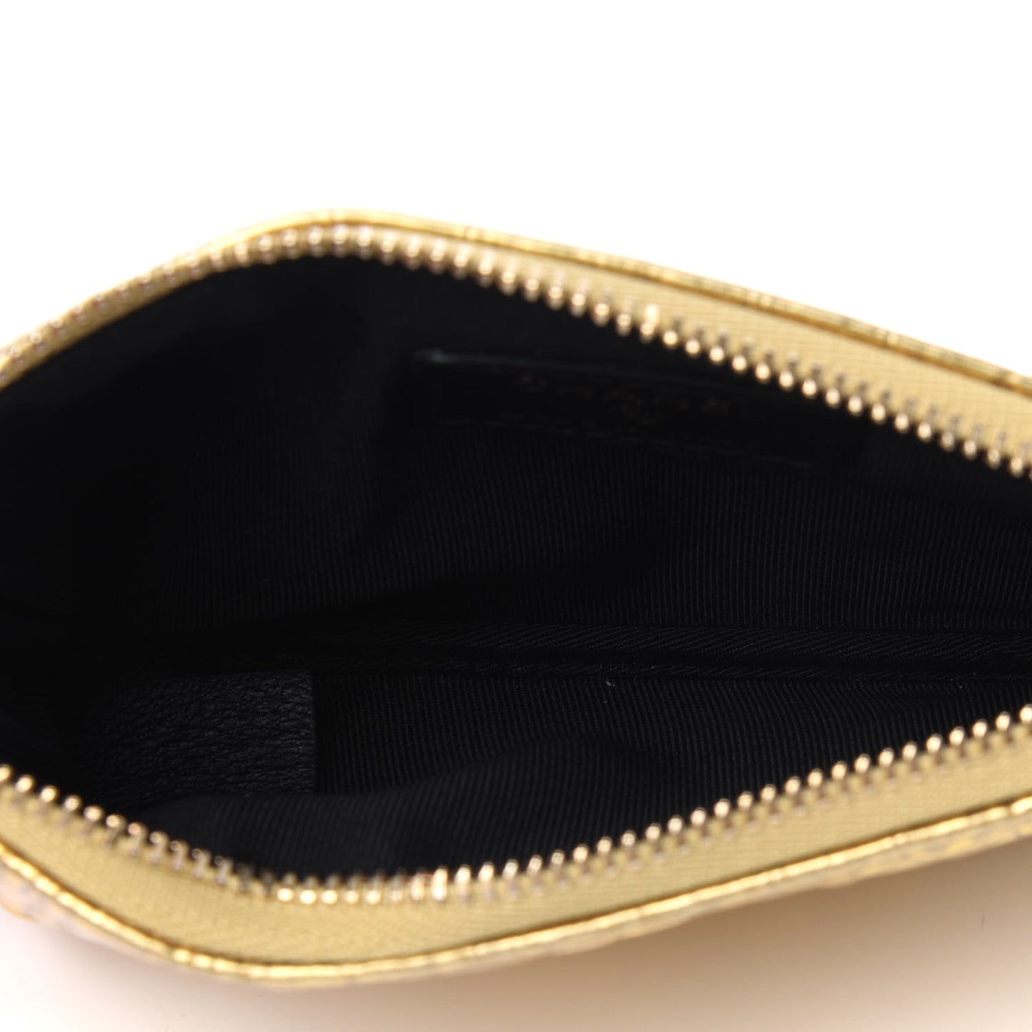 Metallic Calfskin Crocodile Embossed Cocodile Small Cosmetic Case Gold