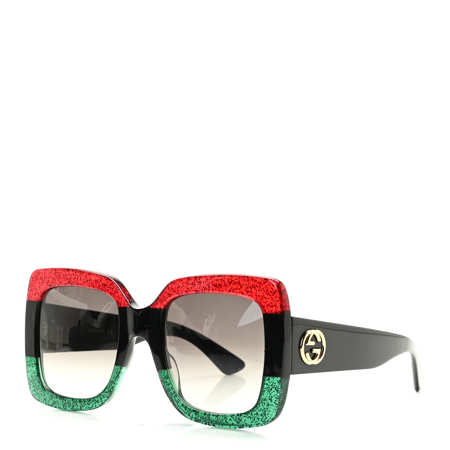 Gucci Acetate Square Frame Sunglasses GG0083S Glitter Red Black Green 1 of 9