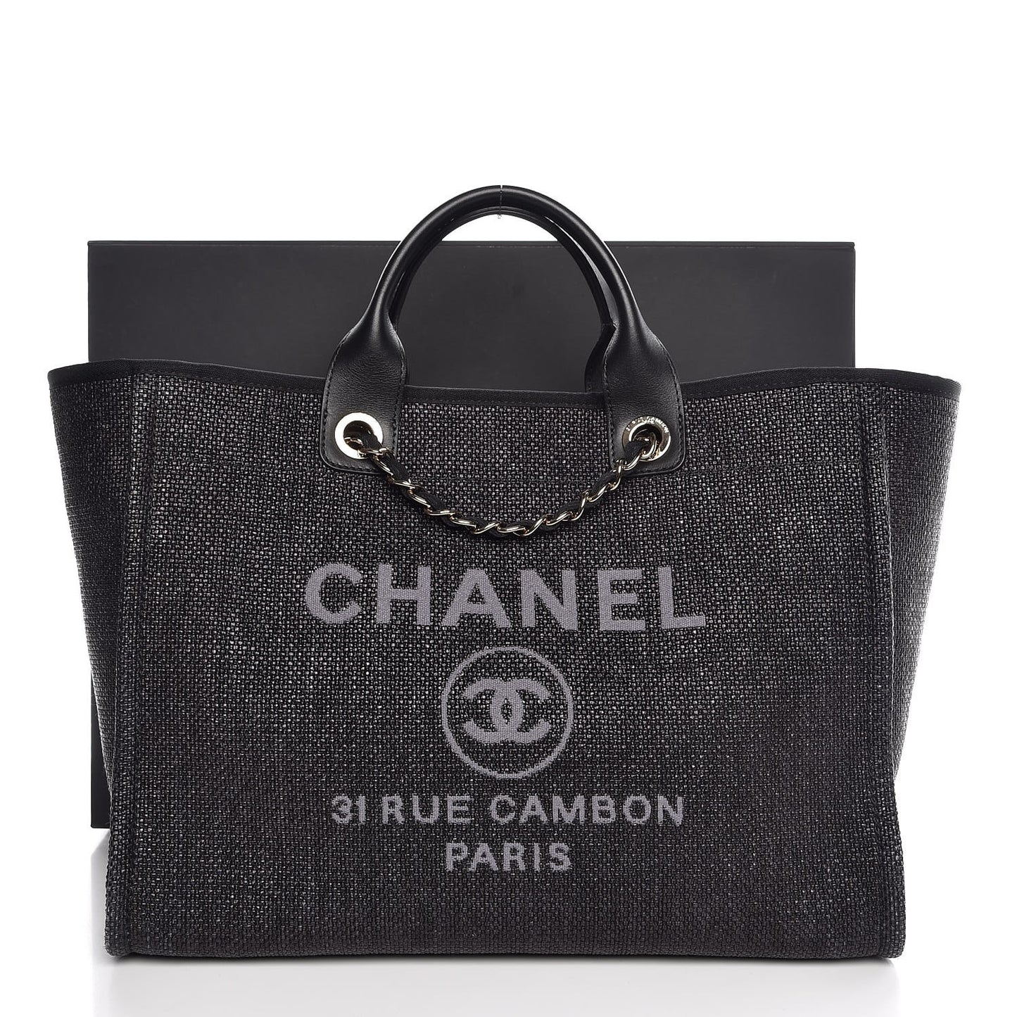 Woven Straw Raffia Large Deauville Tote Black