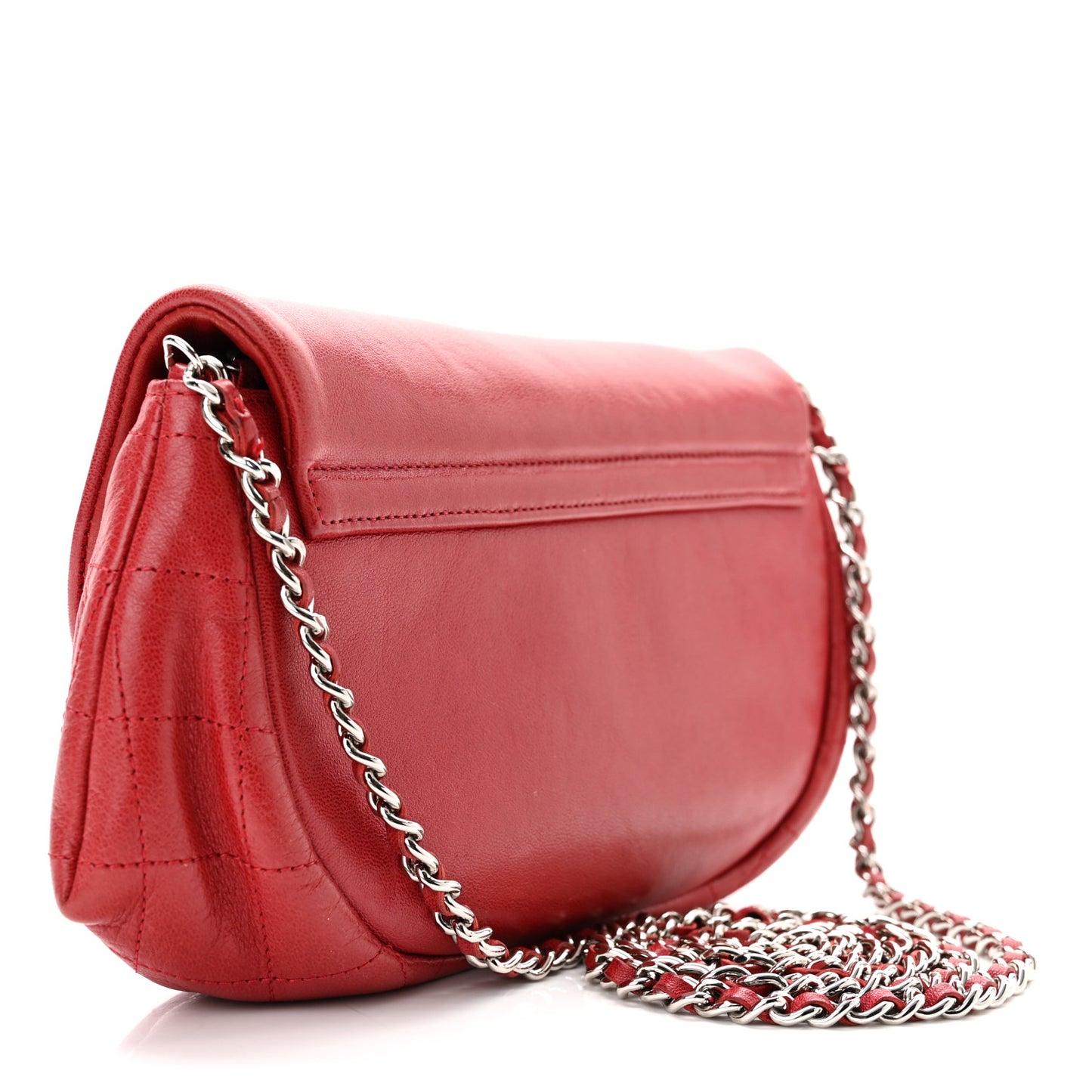 Lambskin Half Moon Wallet On Chain WOC Red