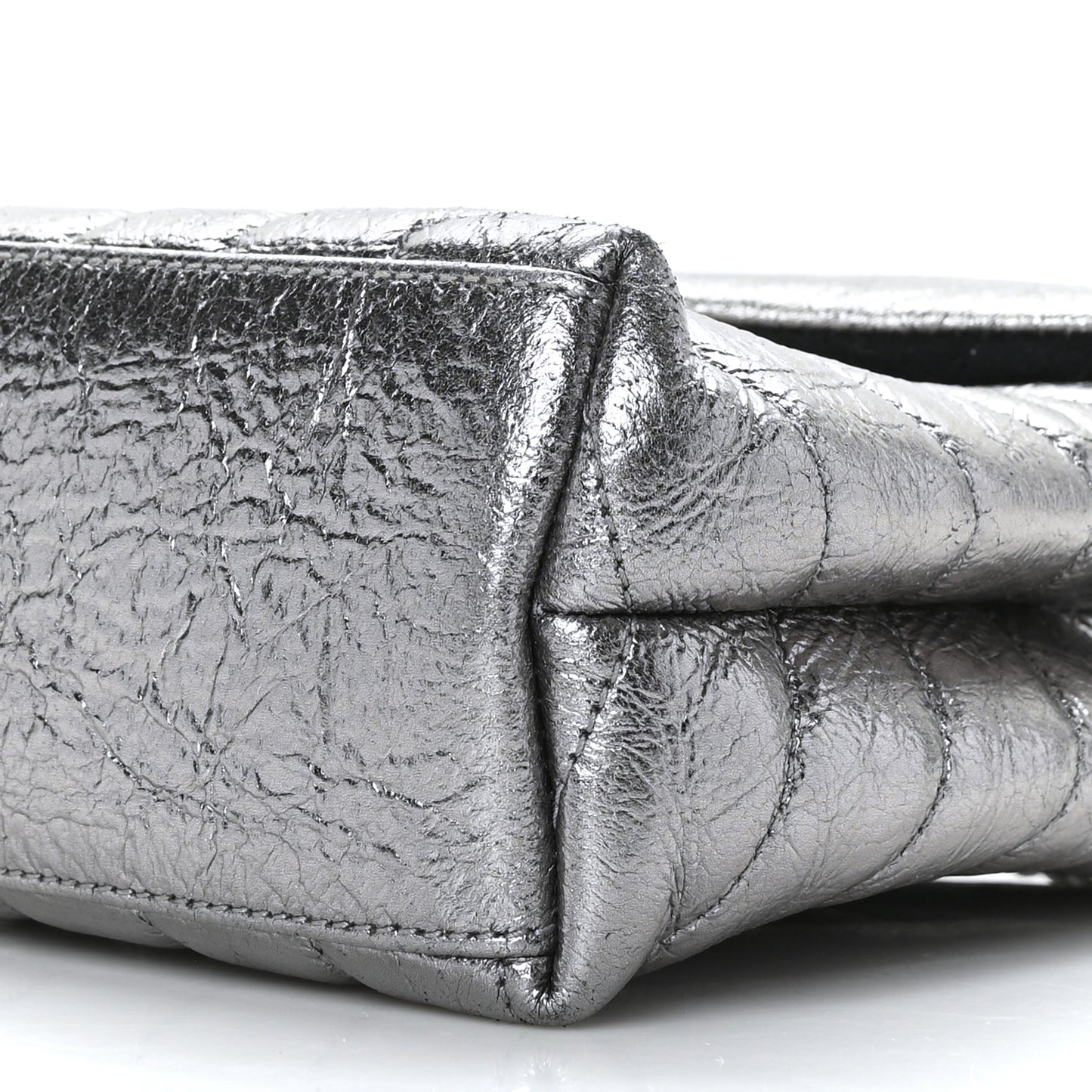 Metallic Calfskin Y Quilted Monogram Small Loulou Chain Satchel Acciaio