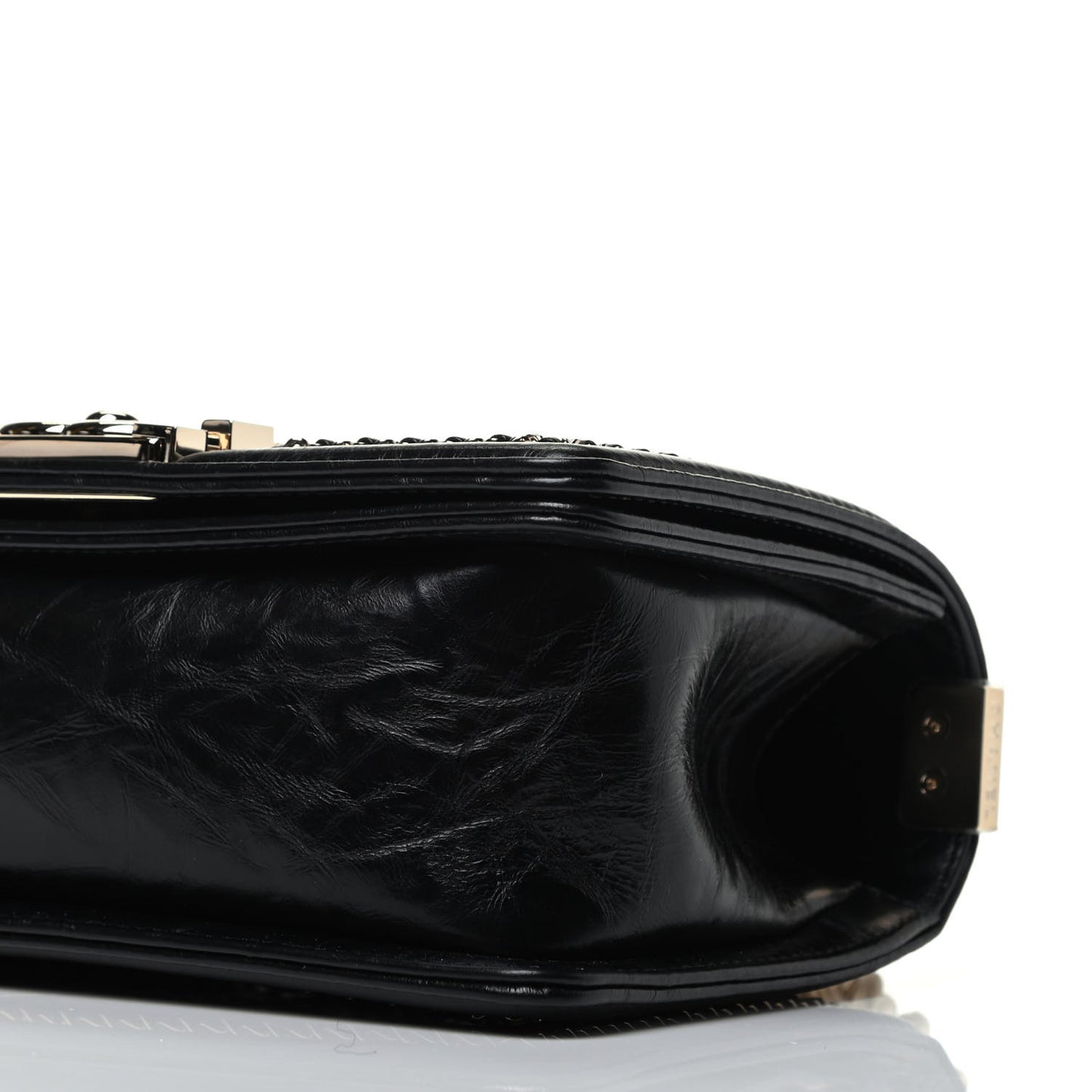 Crumpled Calfskin Chevron Small Chain Boy Flap Black