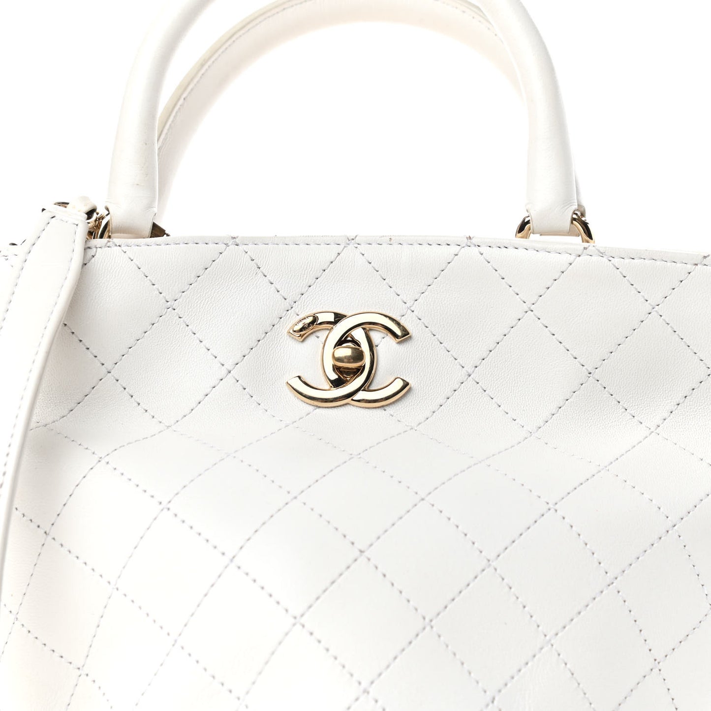 Lambskin Stitched Small Shopping Tote White