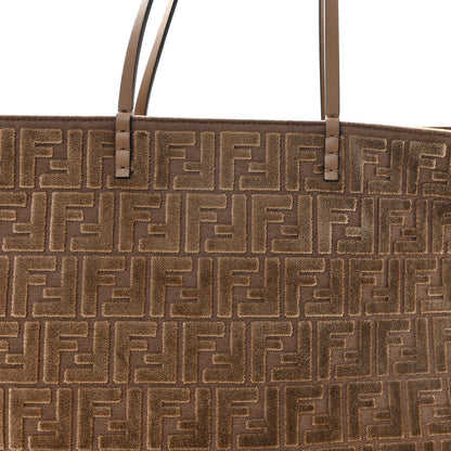 Fendi Velluto Jacquard Vitello Grace FF Large Reversible Shopping Tote Cappuccino Sand 9 of 13