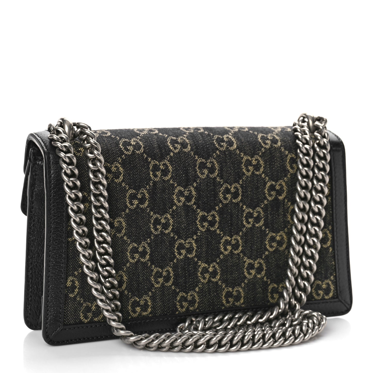 Jacquard Black Denim GG Monogram Textured Dollar Calfskin Small Dionysus Shoulder Bag Black Ivory