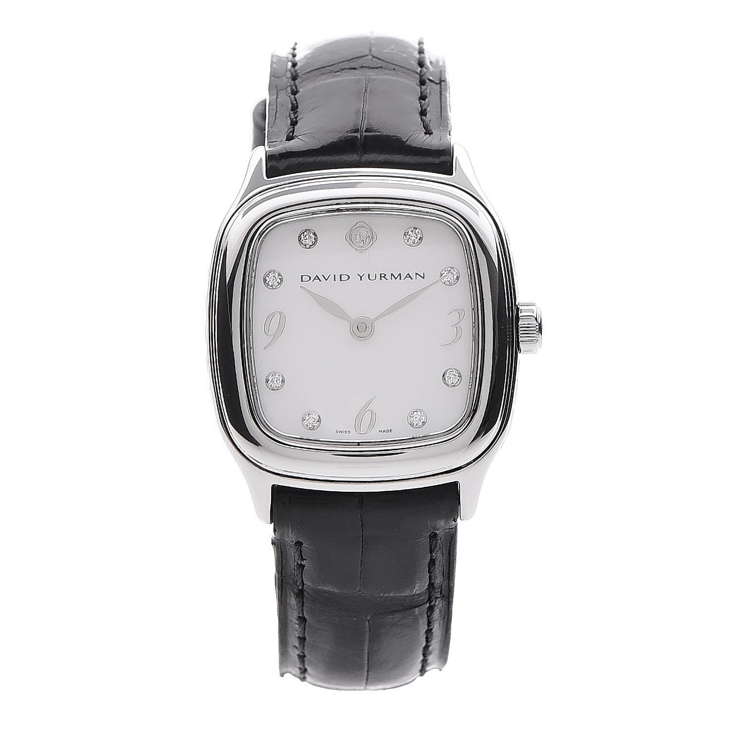 David Yurman Stainless Steel Alligator Diamond 25mm Thoroughbred Quartz Watch 1 of 8