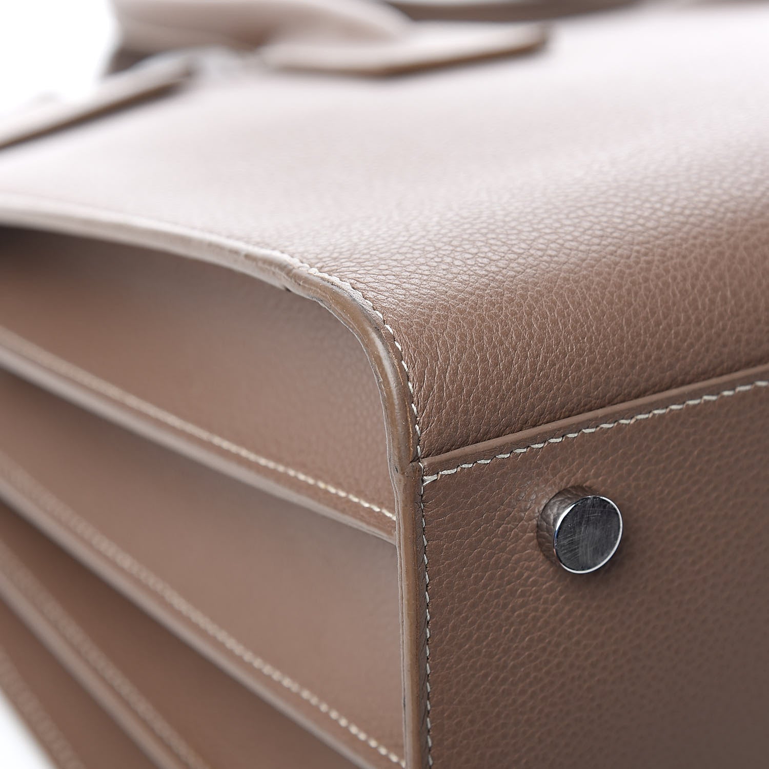 Saint Laurent Grained Calfskin Topstitch Small Classic Sac De Jour Taupe 11 of 13