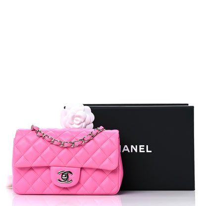 Chanel Lambskin Quilted Mini Rectangular Flap Neon Pink 10 of 10