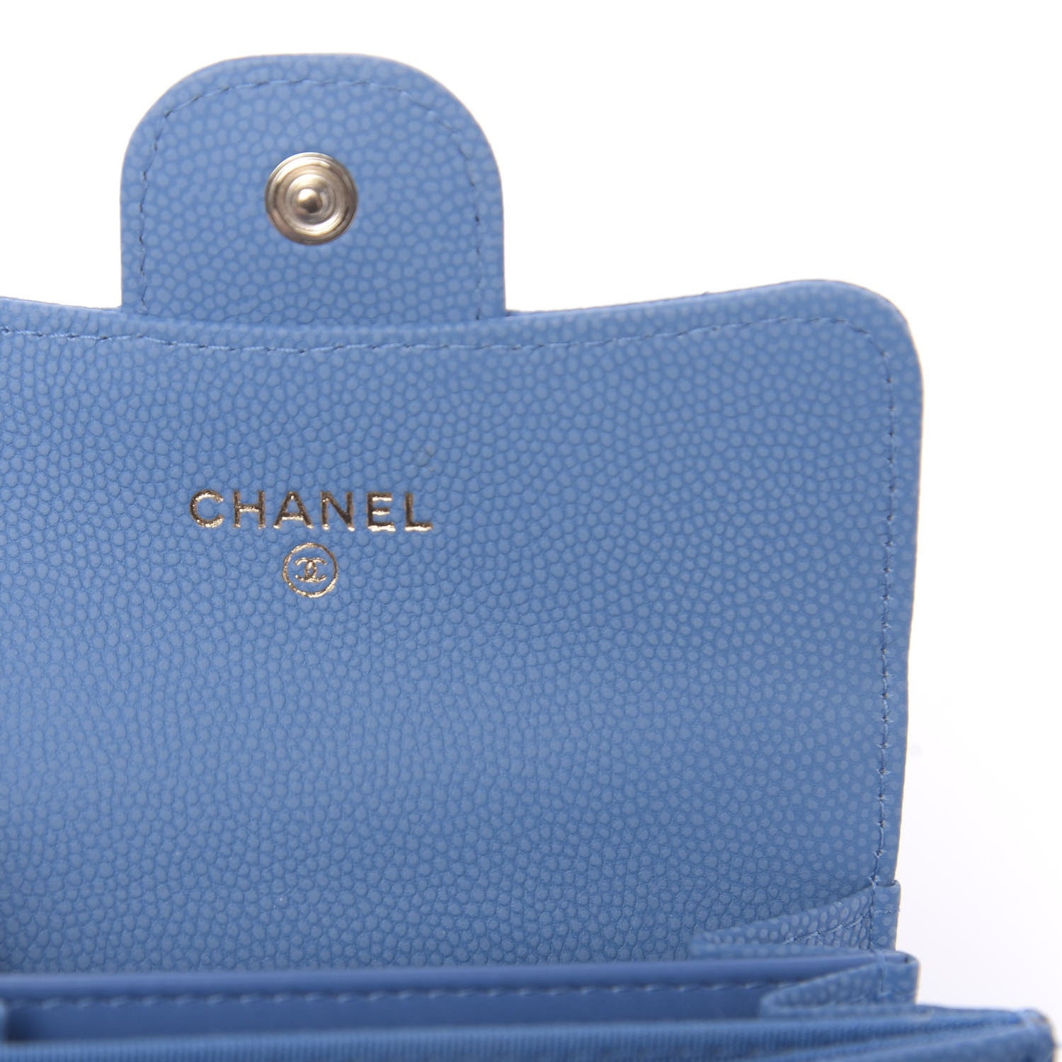 Chanel Caviar Flat Chevron Quilted Flap Card Holder Blue 6 of 9