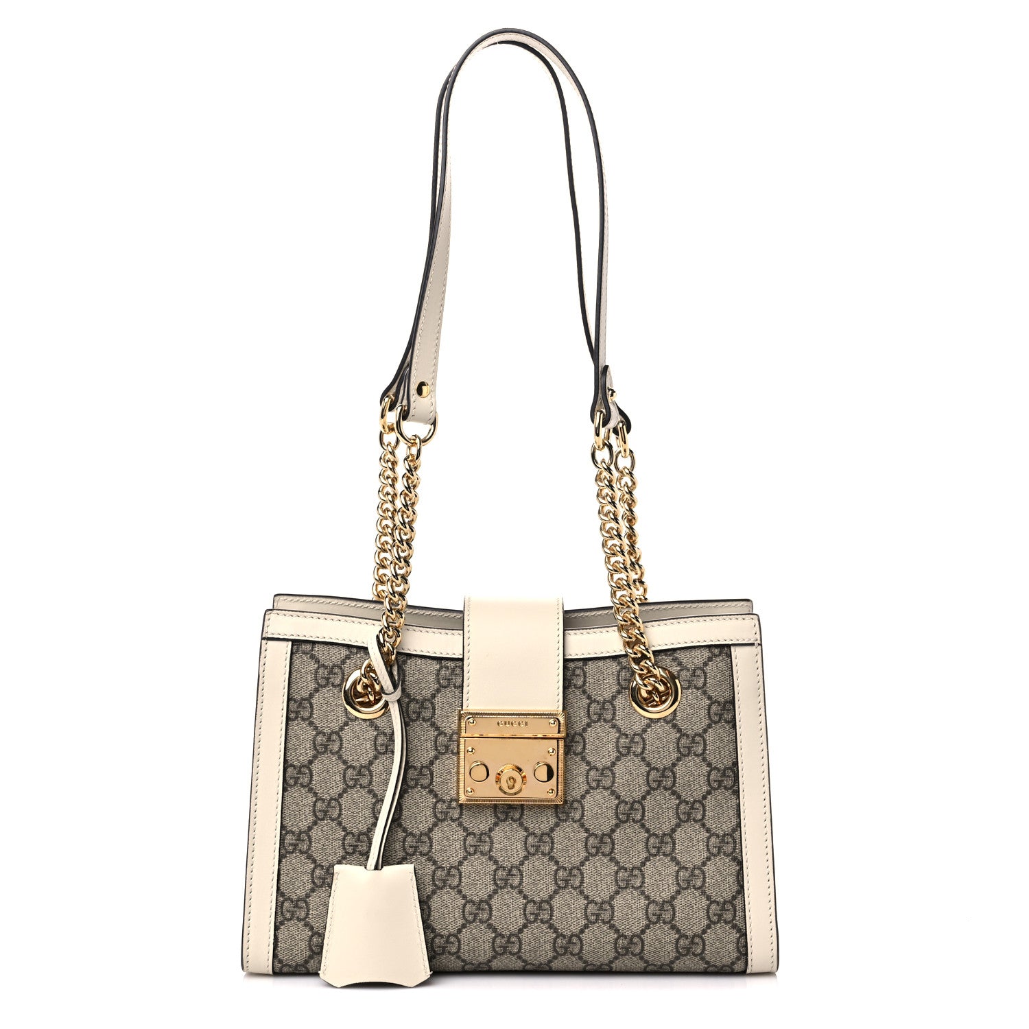 Gucci GG Supreme Monogram Moon Calfskin Small Padlock Tote Beige Ebony Mystic White 1 of 10