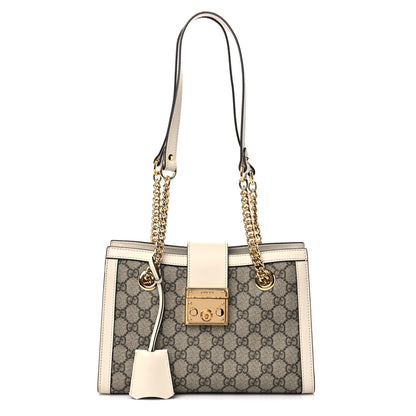 Gucci GG Supreme Monogram Moon Calfskin Small Padlock Tote Beige Ebony Mystic White 1 of 10