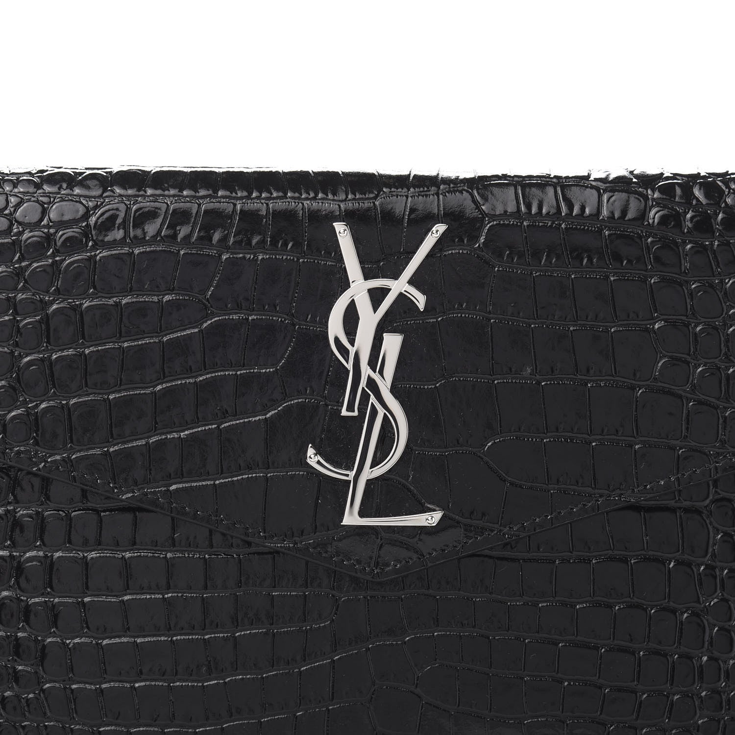 Saint Laurent Calfskin Crocodile Embossed Uptown Monogram Clutch Black 9 of 10