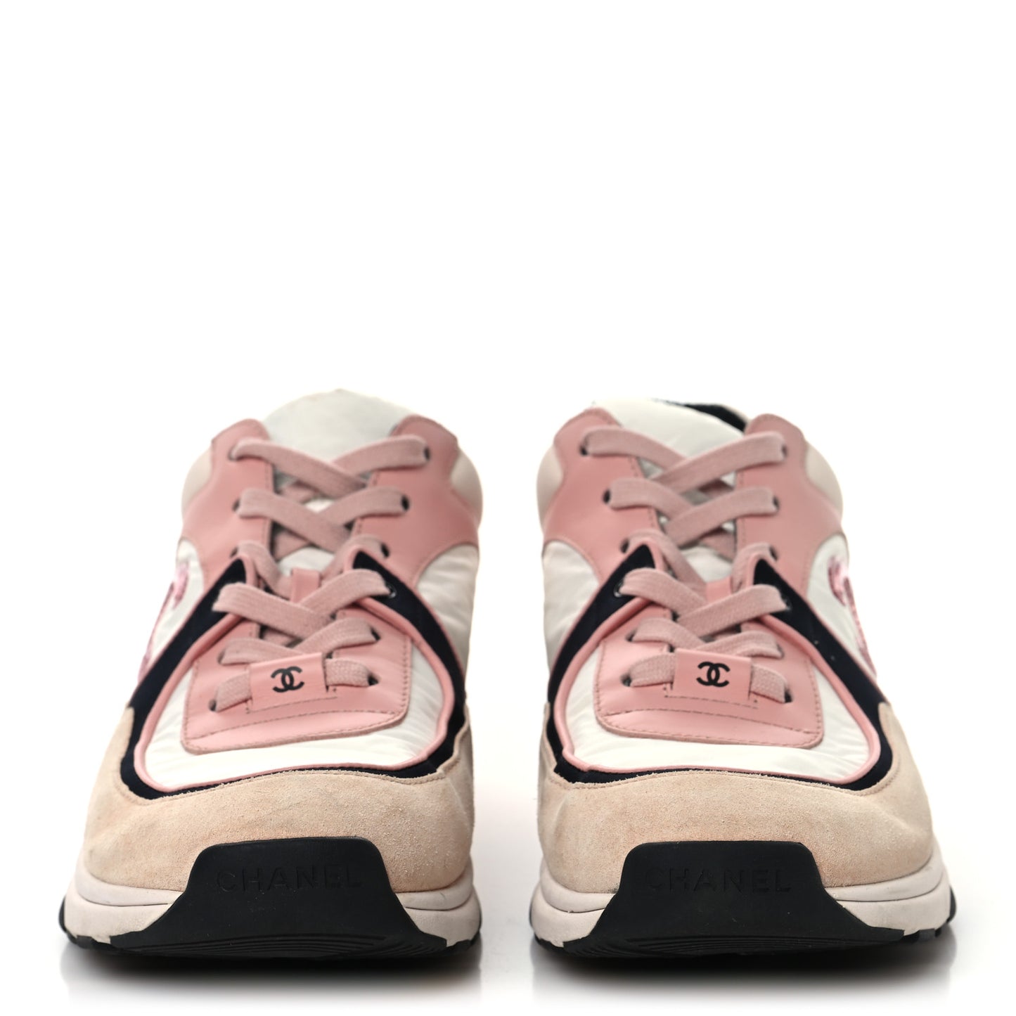Nylon Lambskin Suede Calfskin CC Sneakers 39.5 Pink White Black