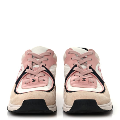 Chanel Nylon Lambskin Suede Calfskin CC Sneakers 39.5 Pink White Black 3 of 8