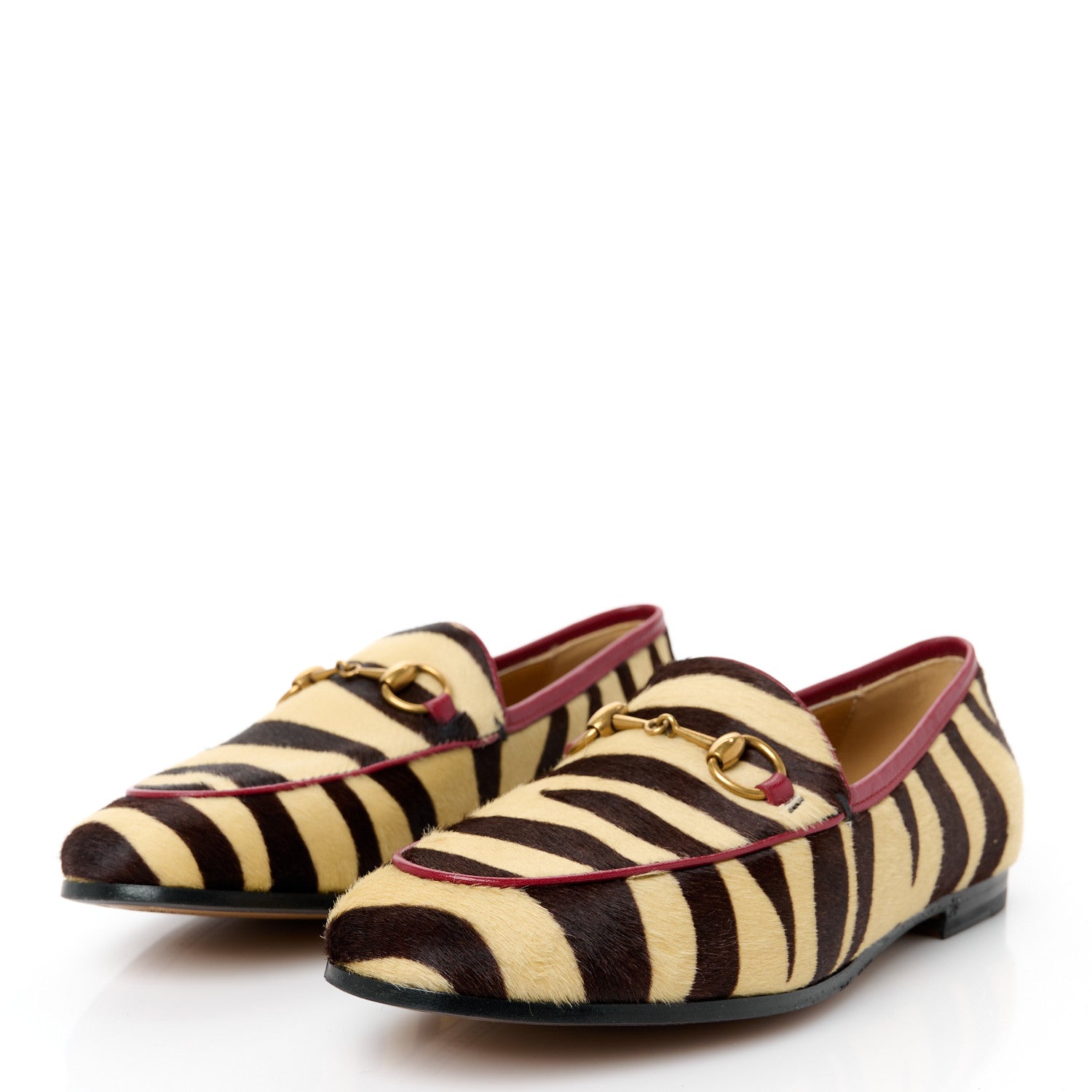 Gucci Calf Hair Tiger Print Womens Jordaan Loafers 35.5 Natural Black Romantic Cherry 3 of 9