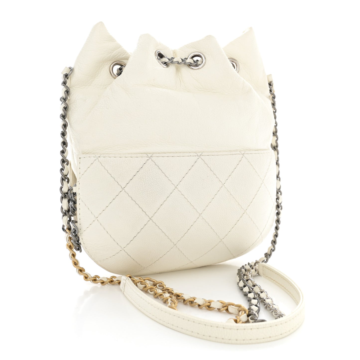 Aged Calfskin Quilted Small Gabrielle Bucket White