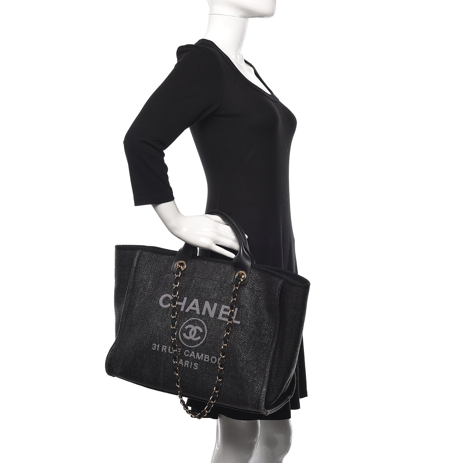 Chanel Woven Straw Raffia Large Deauville Tote Black 2 of 11
