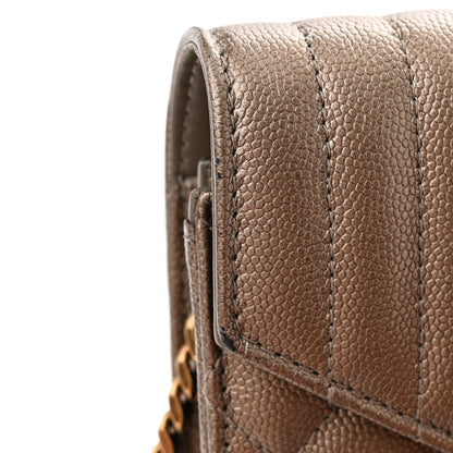 Saint Laurent Metallic Grain De Poudre Mixed Matelasse Triquilt Monogram Chain Wallet Piombo 13 of 14