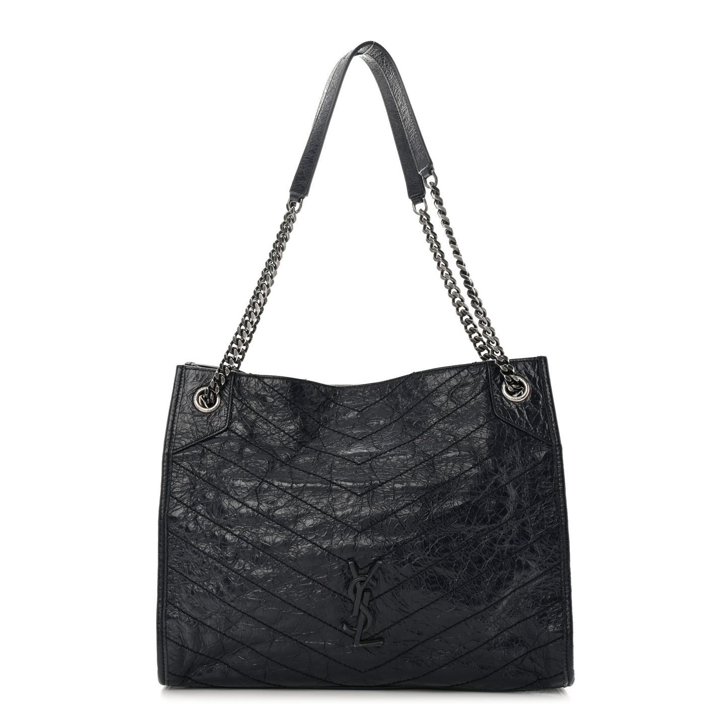 Crinkled Calfskin Matelasse Monogram Medium Niki Shopper Tote Deep Marine
