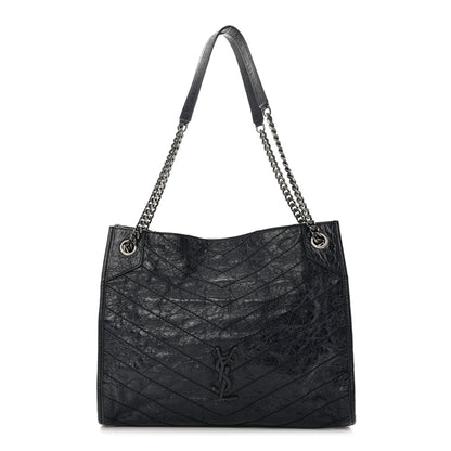 Saint Laurent Crinkled Calfskin Matelasse Monogram Medium Niki Shopper Tote Deep Marine 1 of 11