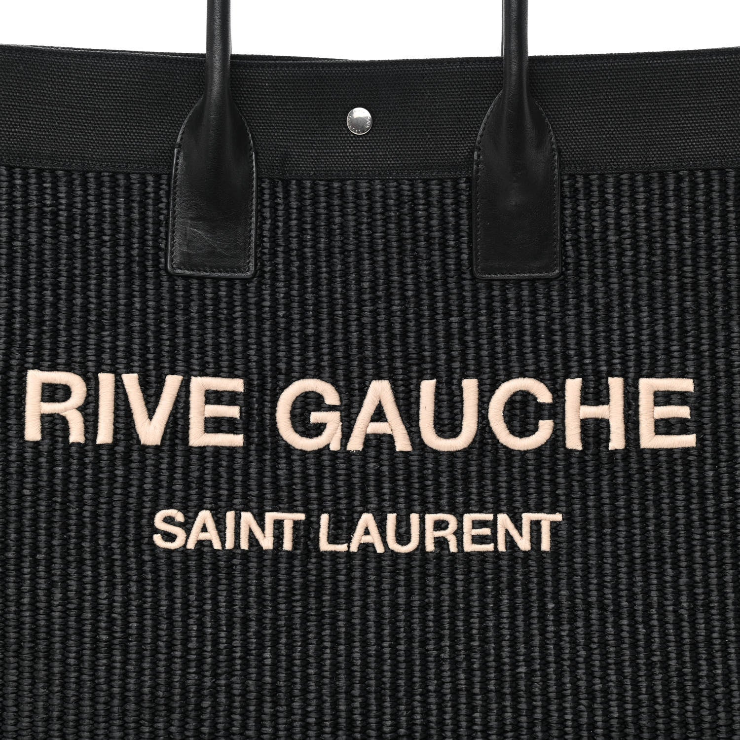 Saint Laurent Raffia Linen Calfskin Rive Gauche Tote Black 8 of 10