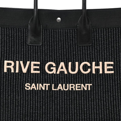 Saint Laurent Raffia Linen Calfskin Rive Gauche Tote Black 8 of 10