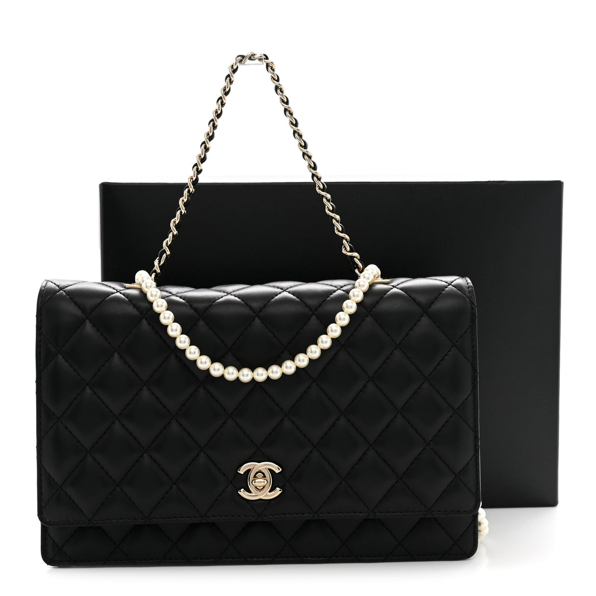 Lambskin Quilted Fantasy Pearl Flap Black