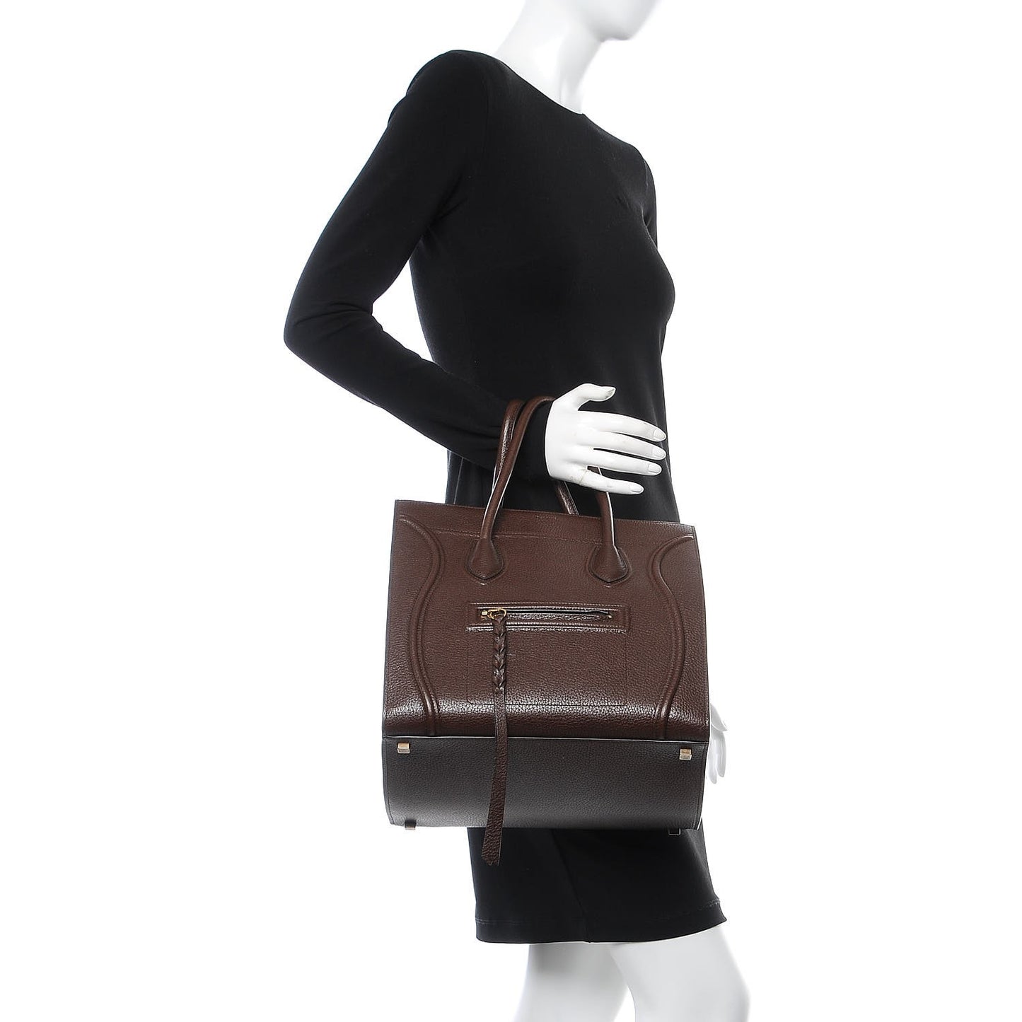 Shiny Grained Calfskin Medium Phantom Luggage Brown