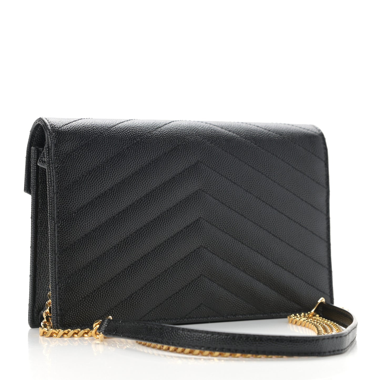 Grain De Poudre Matelasse Chevron Monogram Envelope Chain Wallet Black